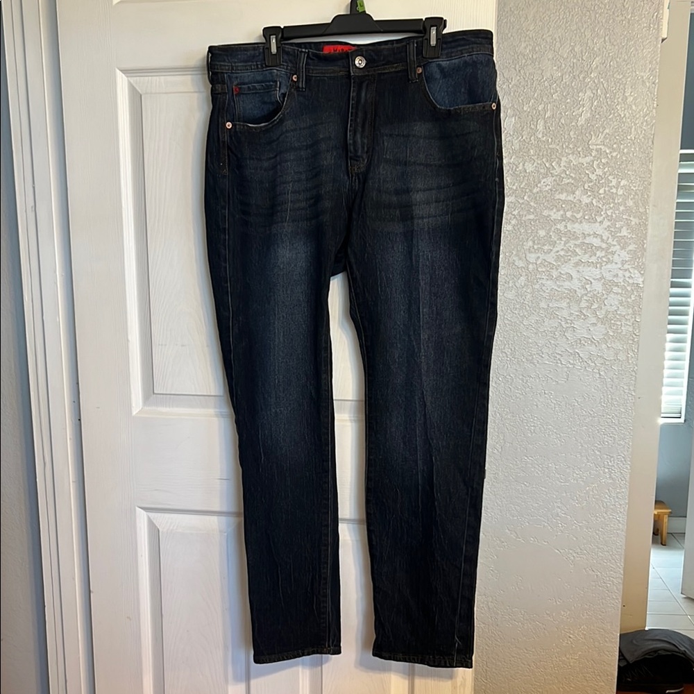 MBX Blue Straight Jeans with Subtle Fading Slim Fit